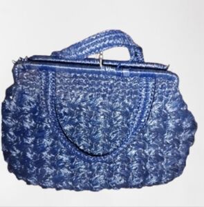 Vintage Navy Blue Woven Satchel Handbag